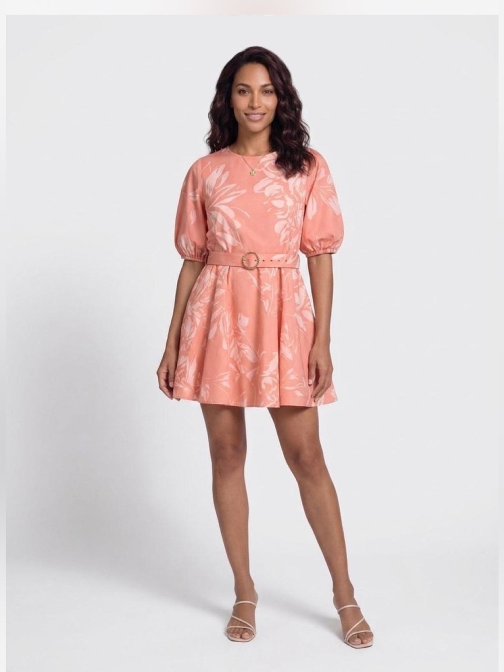Prosperina Floral Pink Mini Dress With Belt NWT Size XS